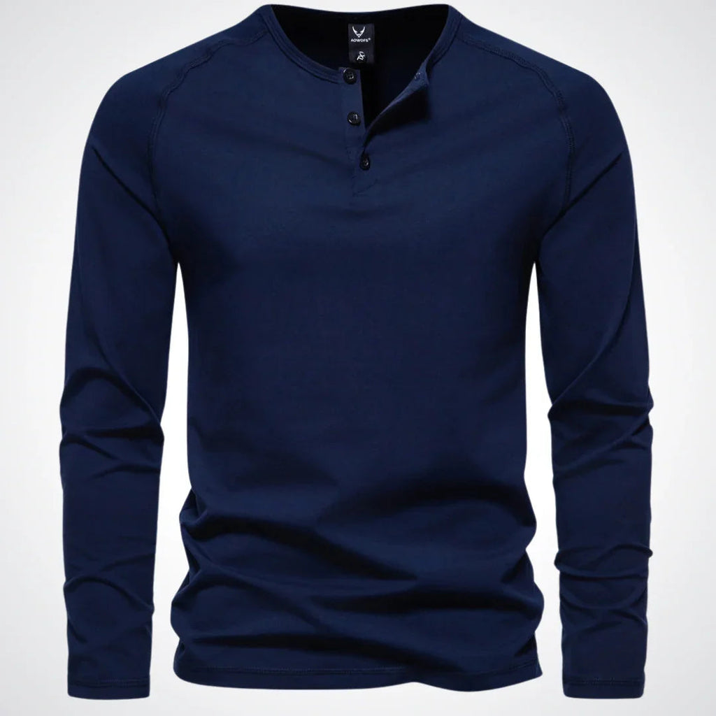 NOUVEAU RICHE Henley Shirt Herren Langarm Klassischen Stil Pflegeleicht Marineblau