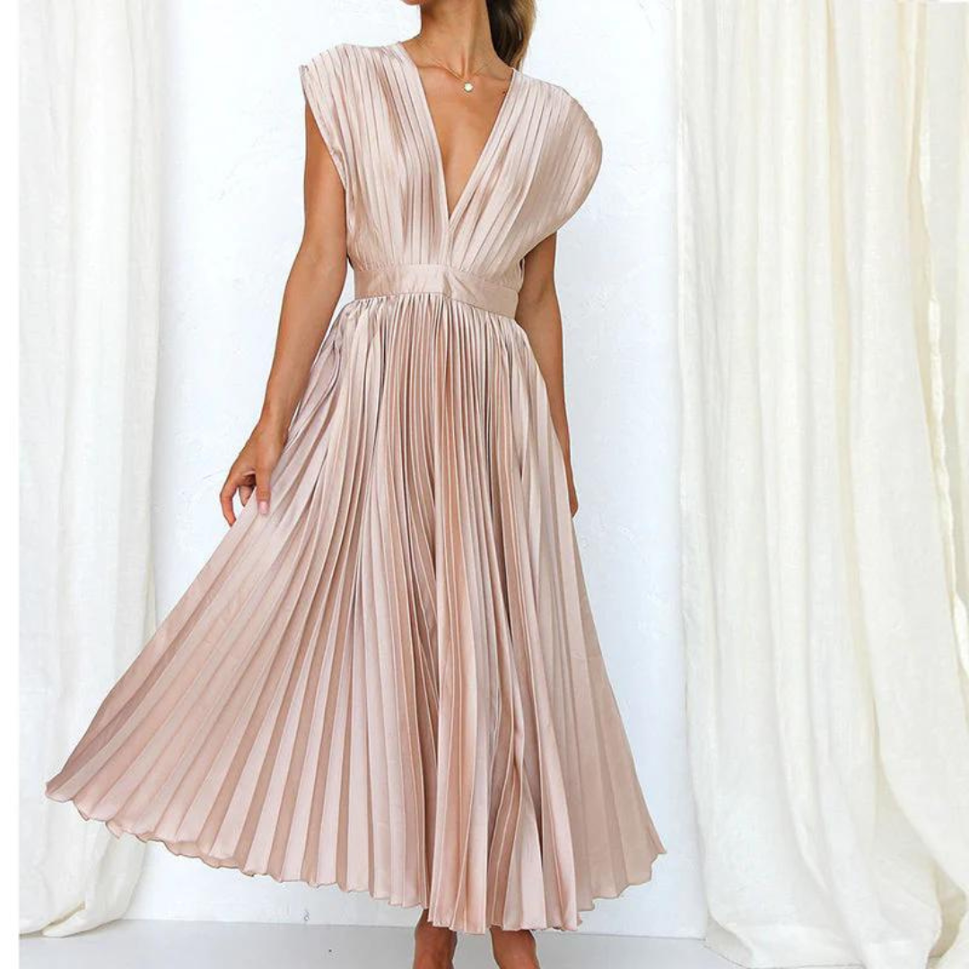NOUVEAU RICHE Damen Abendkleid V-Ausschnitt Midi-Länge Elegante Silhouette Champagner