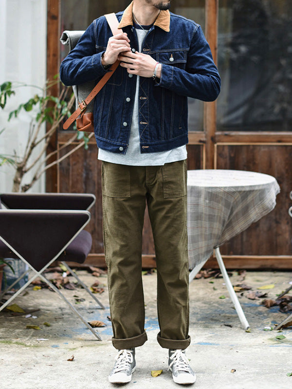 NOUVEAU RICHE Herren Gerade Casual Hosen Aus 100 Prozent Baumwolle Inspiriert Von OG-107 Fatigue Hosen Für Winterwärme Mit Satinartiger Oberseite Und Slub Garn Textur