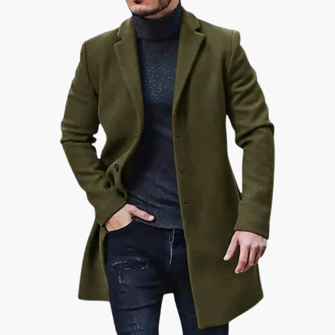NOUVEAU RICHE Wintermantel Für Herren Mit Passform Veredelter Oberstoff Armeegrün