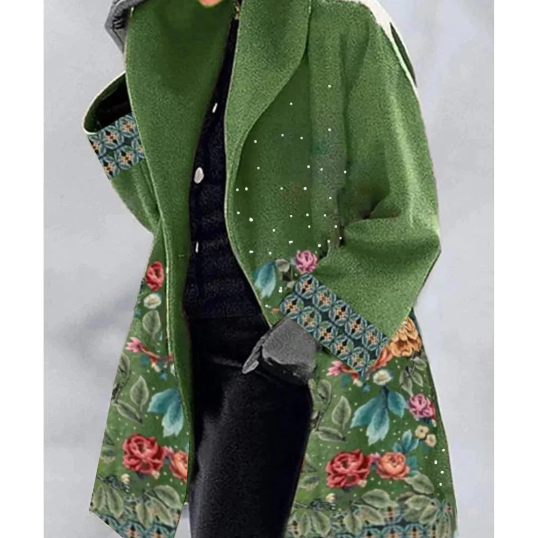 NOUVEAU RICHE Wintermantel Damen Lang Bedruckt Warm Für Wintertage Blaue Blätter