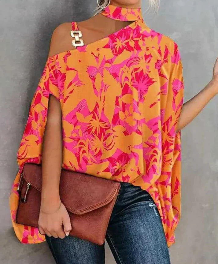 NOUVEAU RICHE Bluse Damen Locker Baumwolle Vielseitiges Alltags Oberteil Orange Rot