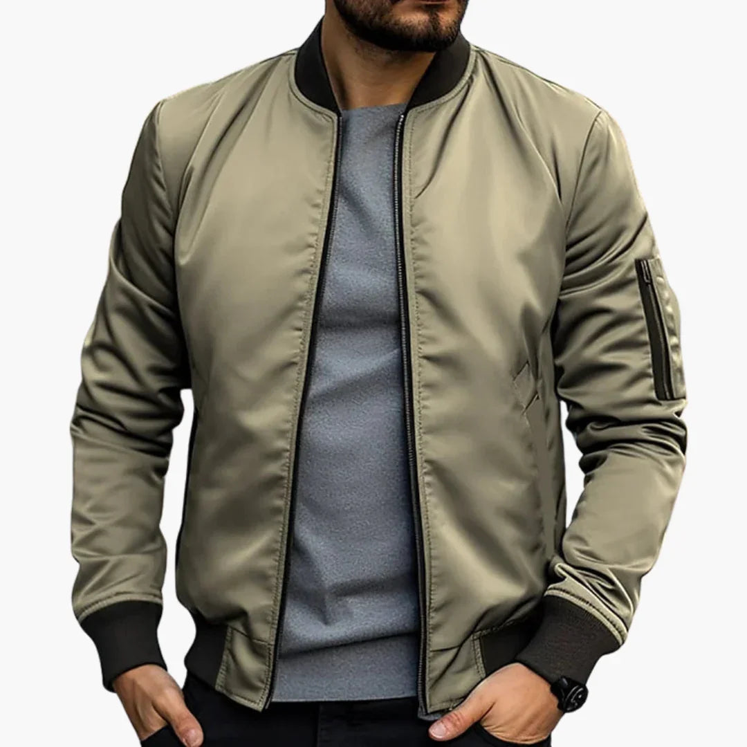 NOUVEAU RICHE Zip Up Bomberjacke Für Herren Schlank Alltagsbegleiter Khaki