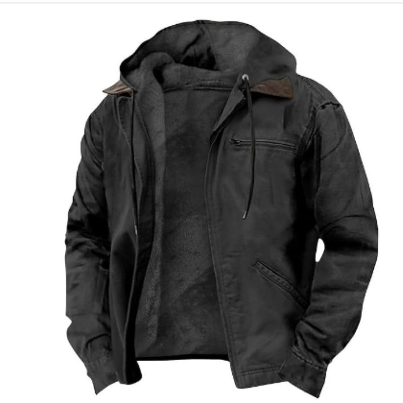 NOUVEAU RICHE Kapuzenjacke Herren Warm Winterjacke Klassisch Alltagslook Schwarz