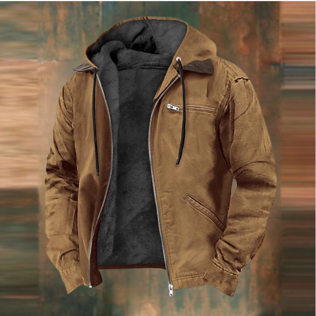 NOUVEAU RICHE Vielseitige Multitaschen-Kapuzenjacke für Herren aus strapazierfähigem Material für Outdoor-Aktivitäten und Freizeit Braun