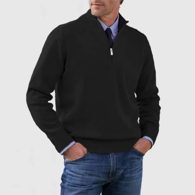NOUVEAU RICHE Herrenpullover Halber Reißverschluss Weiches Warmes Material Schwarz