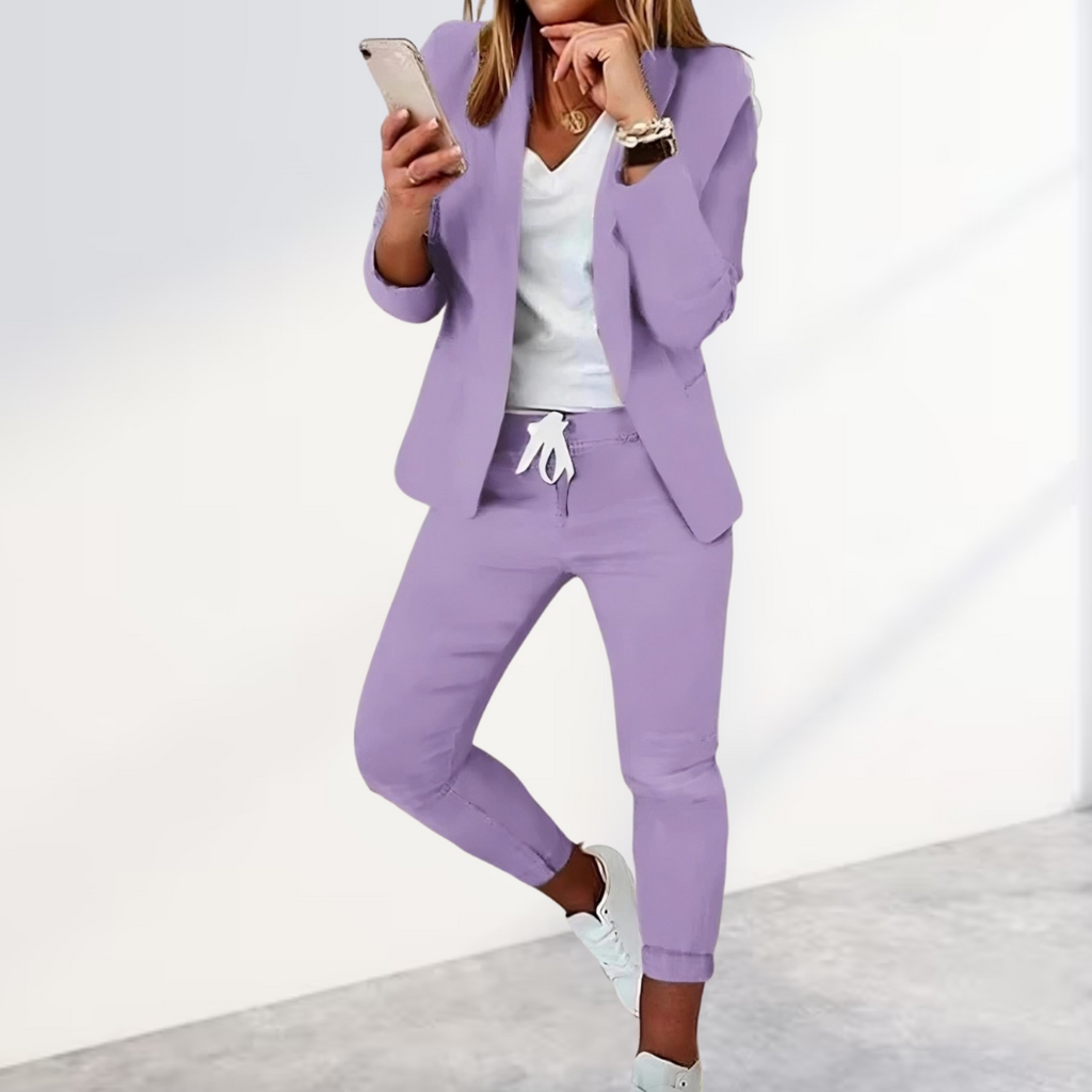 NOUVEAU RICHE Damen Stylisches Blazer- Hosen-Set Eleganter Blazer lila