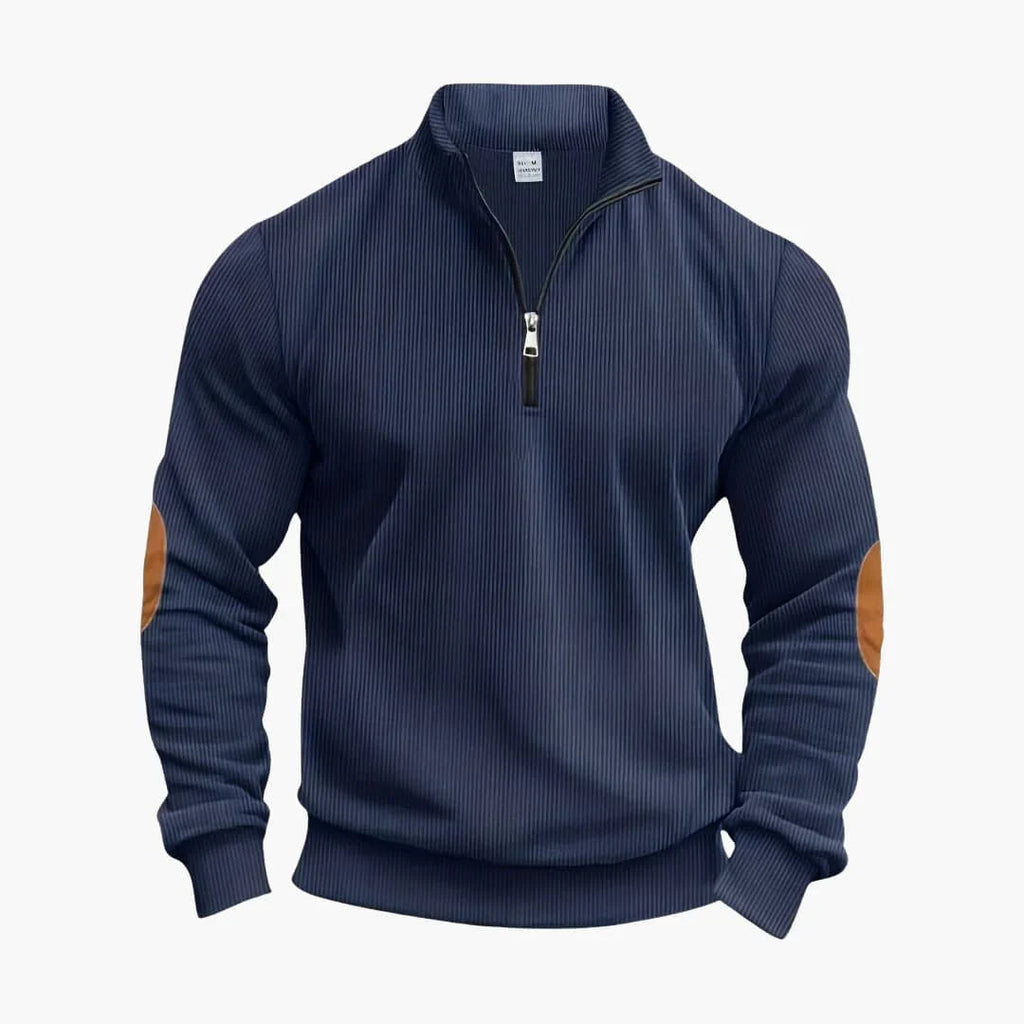 NOUVEAU RICHE Strickpullover Halbzip Herren Reißverschluss Struktur Dunkelblau