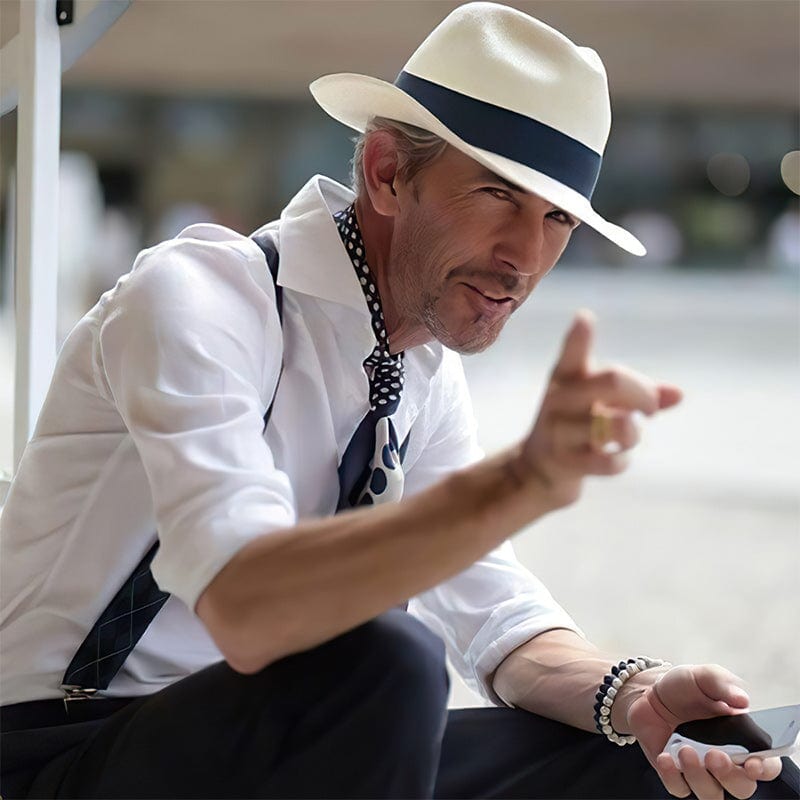 NOUVEAU RICHE Fedora Filzhut Weiß Mit Schwarzem Band Einheitsgröße