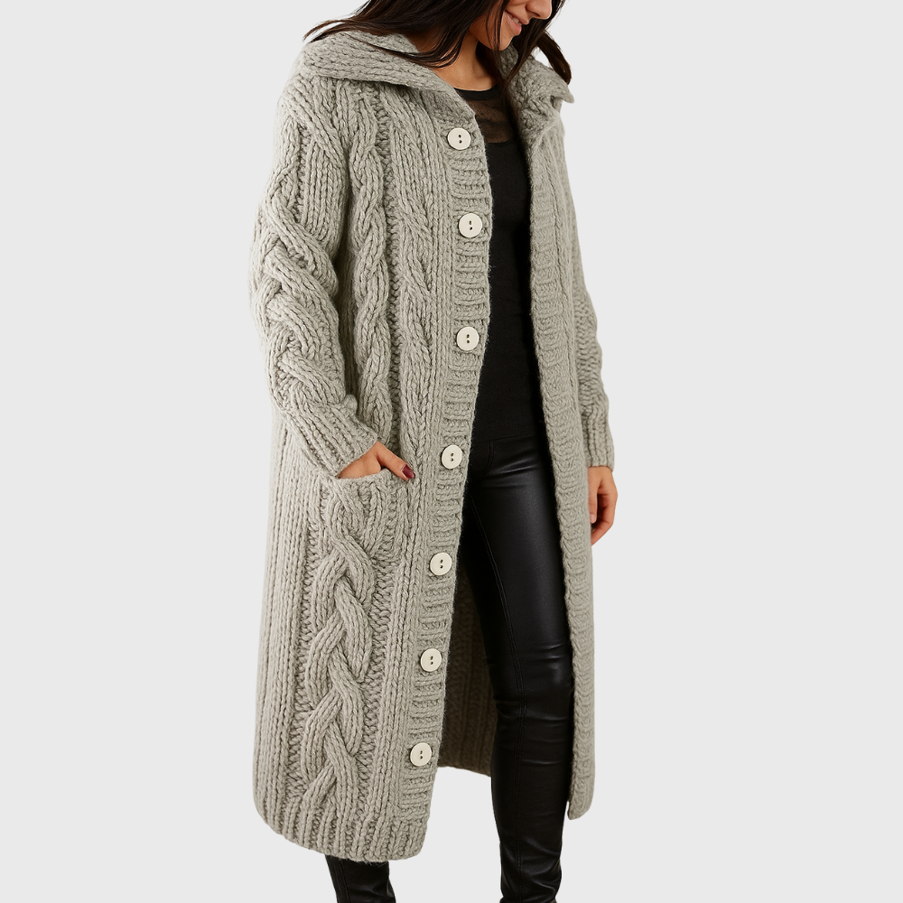 Pamelo | Damen Strickjacke Longline - Langer Cardigan mit Taschen & Ohne Verschluss