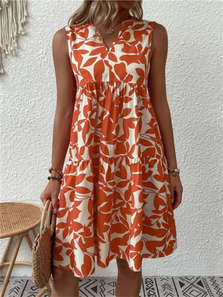 NOUVEAU RICHE Damen Sommerkleid Leichte Baumwolle Mit Blumenprint A Linie Rot