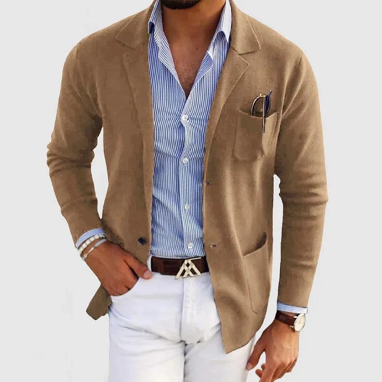 NOUVEAU RICHE Herren Strickjacke Taschen Reverskragen Einfarbig Langarm Beige
