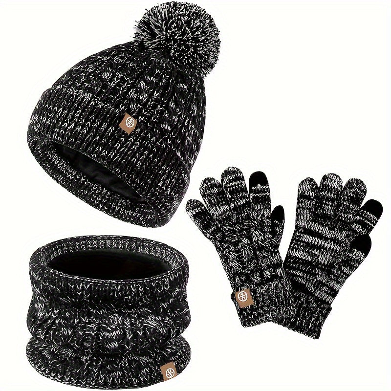 NOUVEAU RICHE Sephira | 3-teiliges Winterset für Damen mit Mütze, Schal und Handschuhen Schwarz und Weiß