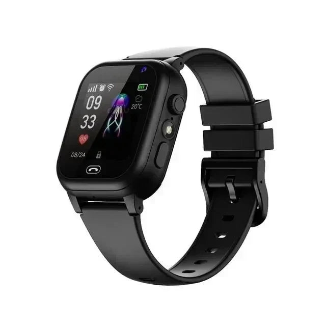 NOUVEAU RICHE KidSafe | 4G GPS Smartwatch für Kinder mit Echtzeit-Ortung & Telefonfunktion - Wasserdichte Kinderuhr mit SOS Notruftaste, Kamera & Videoanruf Black