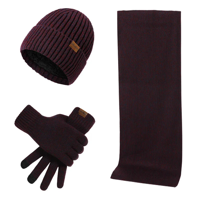 NOUVEAU RICHE Hommes | Robustes Winterset | Mit robuster Mütze, Schal und Handschuhen! Bordeaux