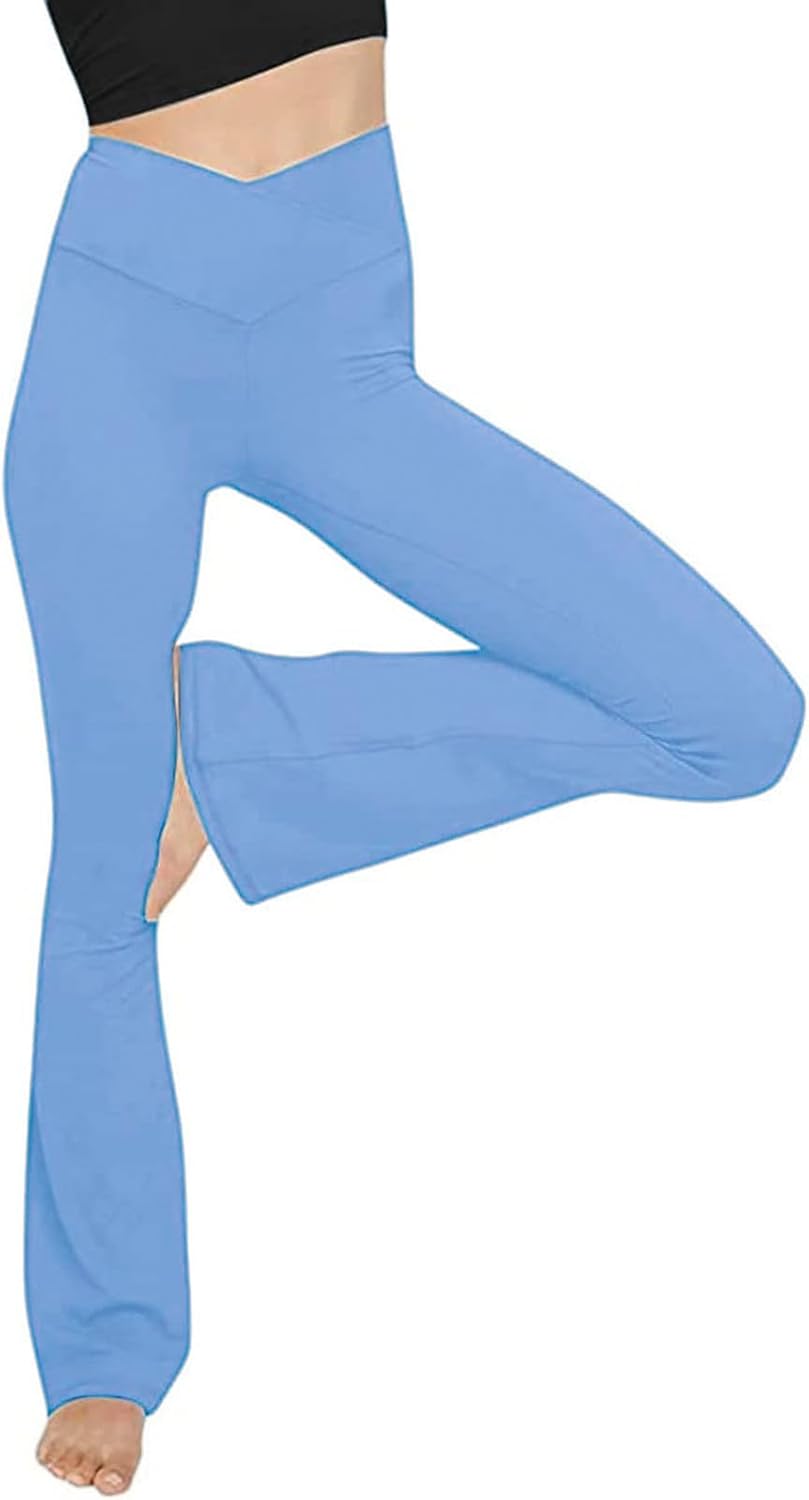 NOUVEAU RICHE Ausgestellte Yoga-Leggings – Flared Leggings Damen mit V-Bund, High Waist Bootcut Yogahose, 9 Farben, XS–2XL – Pamelo VFit Himmelblau