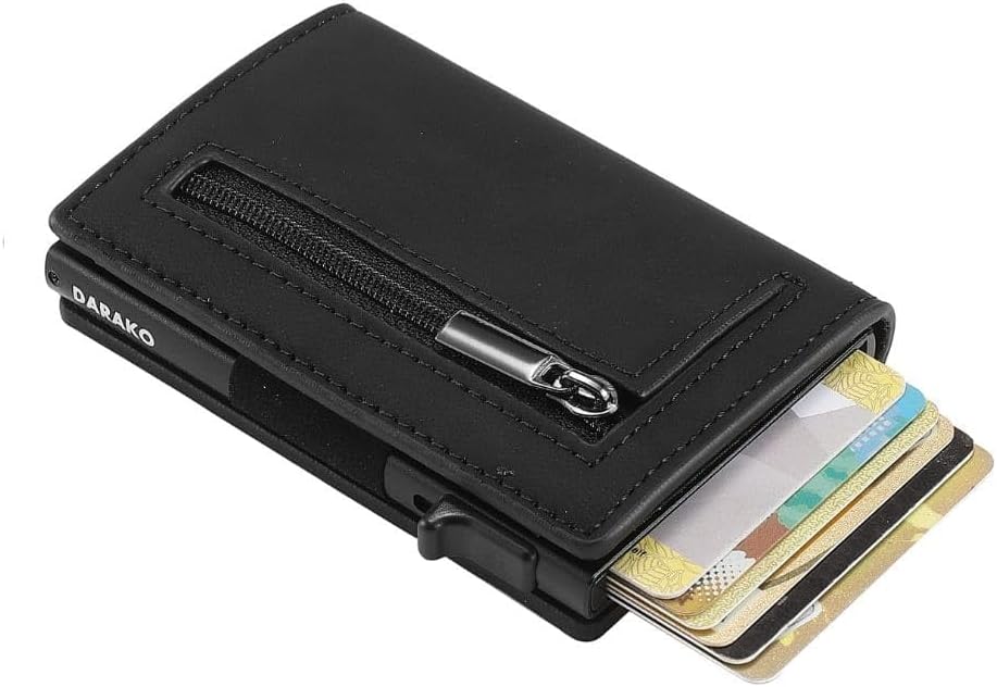 NOUVEAU RICHE Kompaktes Portemonnaie mit Kartenhalter & RFID-Schutz – Alu-Kartenetui mit Notenfach & Münzfach – Braun, Carbon & Schwarz