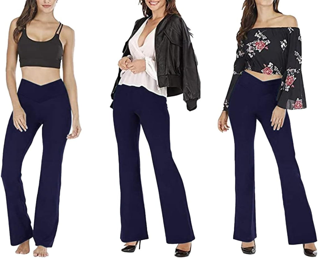 NOUVEAU RICHE Ausgestellte Yoga-Leggings – Flared Leggings Damen mit V-Bund, High Waist Bootcut Yogahose, 9 Farben, XS–2XL – Pamelo VFit