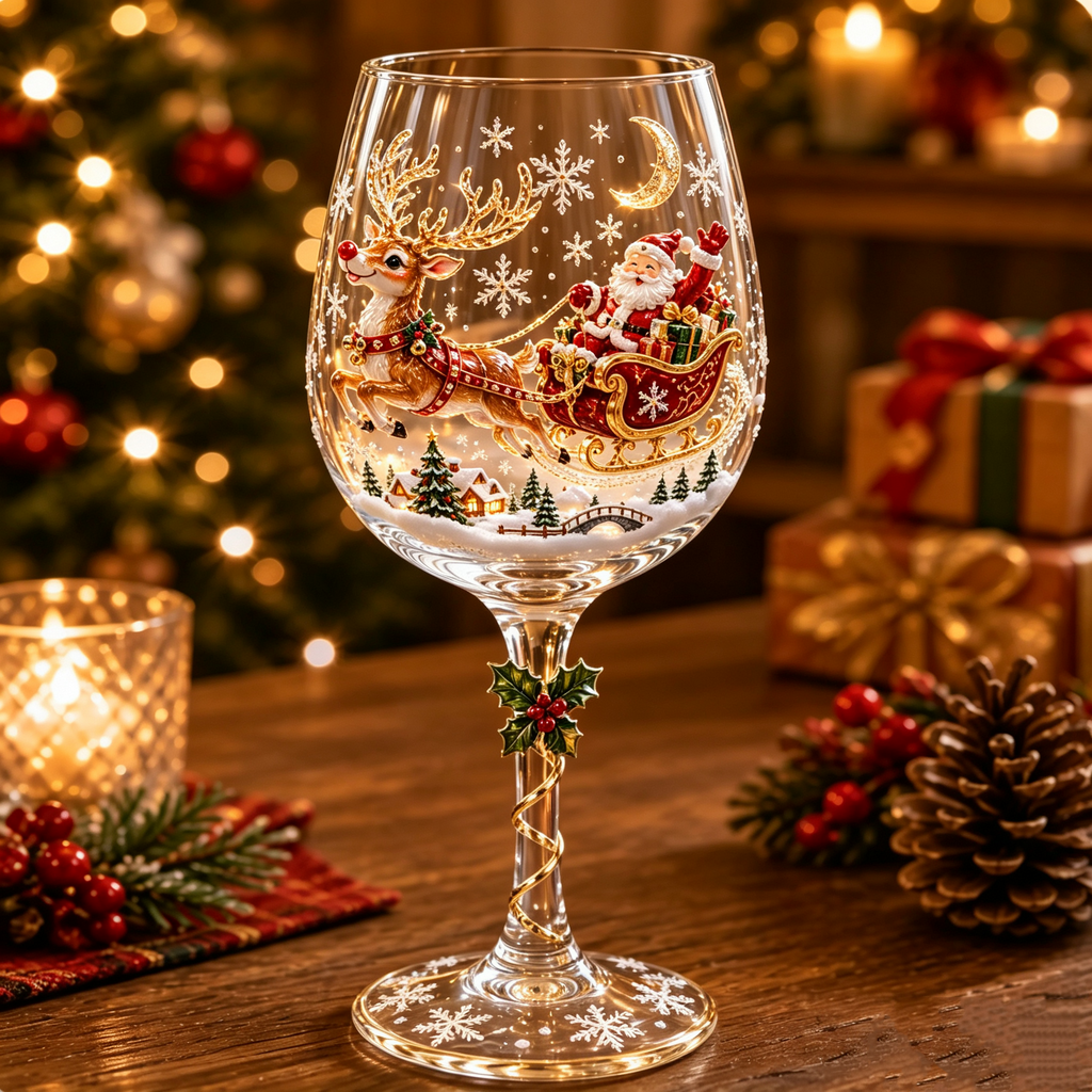 NOUVEAU RICHE 3D-Weihnachtsgläser – Gläser mit Weihnachtsmotiv, Weihnachtsmann, Schneemann & Rentier, 6er-Set oder einzeln Rentierschlitten