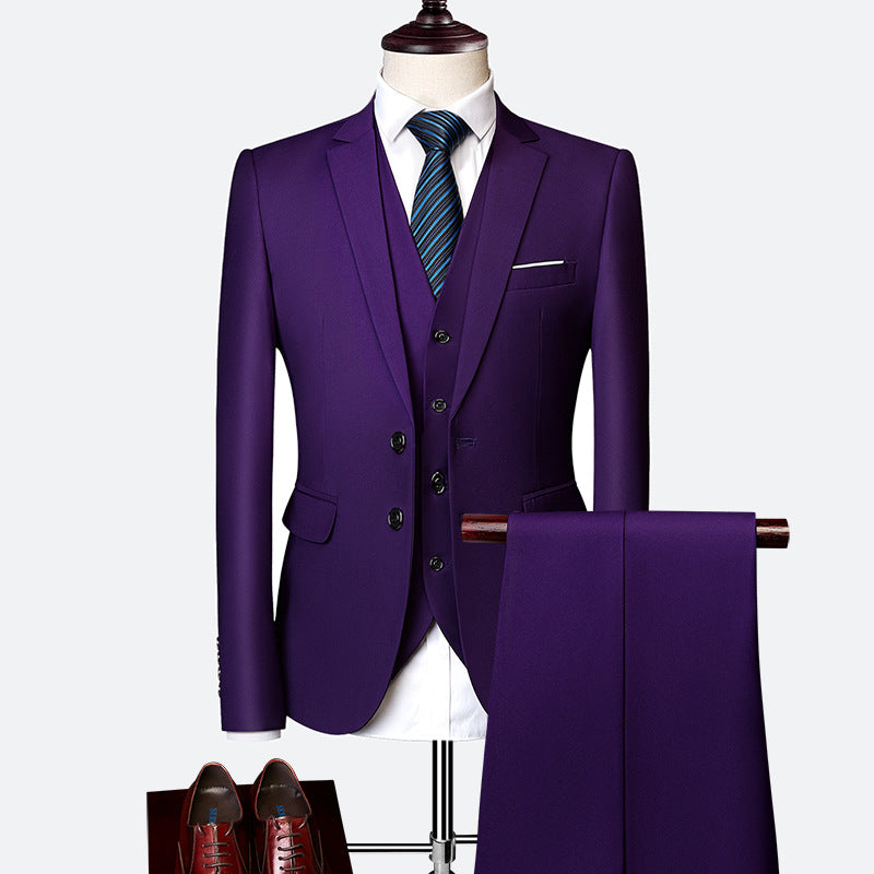 NOUVEAU RICHE Elegantes 3-teiliges Herrenanzug-Set für formelle Anlässe – Hochwertiger Anzug mit Weste und Krawatte Violett