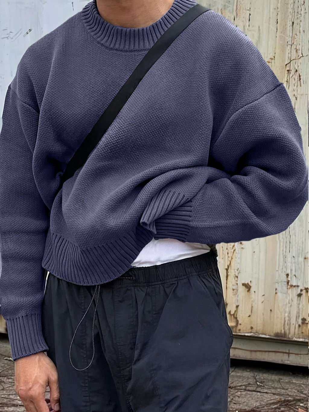 NOUVEAU RICHE Mane | Herren Langarm-Pullover mit Rundhalsausschnitt und Rippstrick Blau