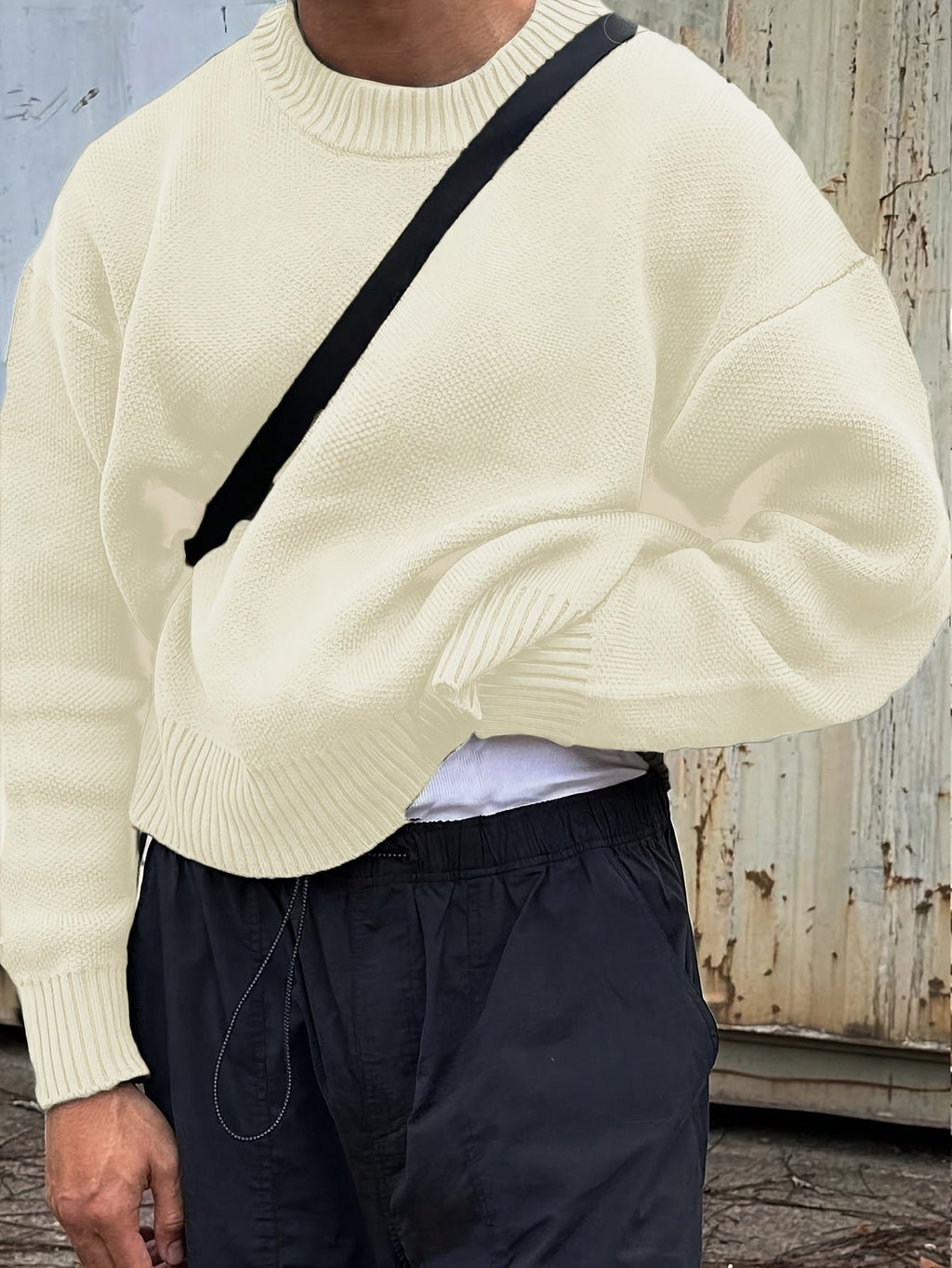 NOUVEAU RICHE Mane | Herren Langarm-Pullover mit Rundhalsausschnitt und Rippstrick Creme