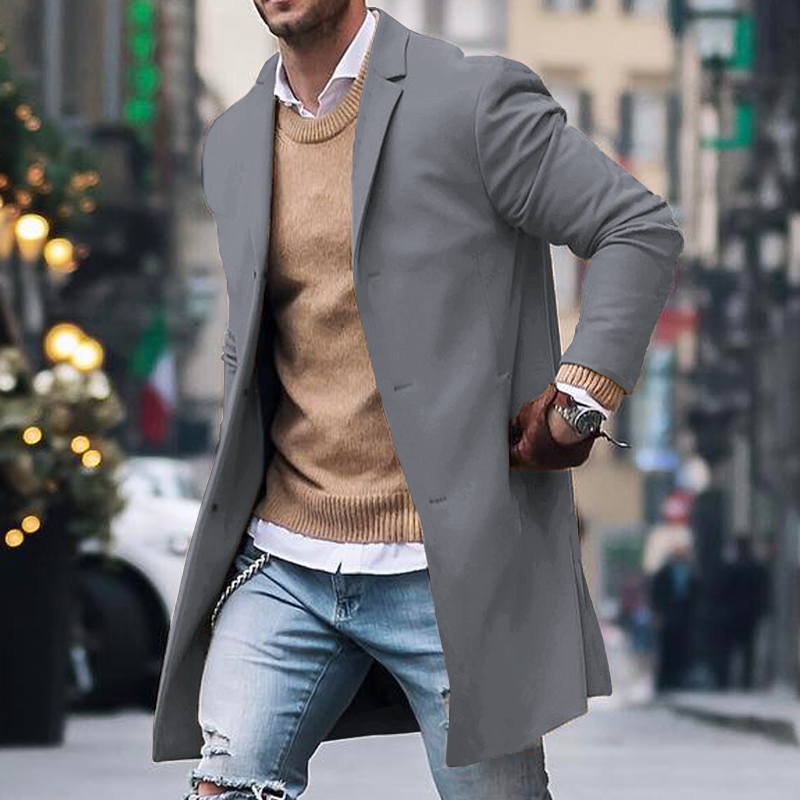 NOUVEAU RICHE Einreiher-Trenchcoat für Herren aus hochwertigem Material – eleganter Stil für jede Gelegenheit Grau