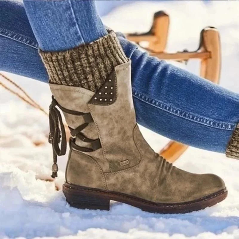 NOUVEAU RICHE Winterschuhe Damen Warm Gefüttert Rutschfeste Sohle Größe 38 Khaki