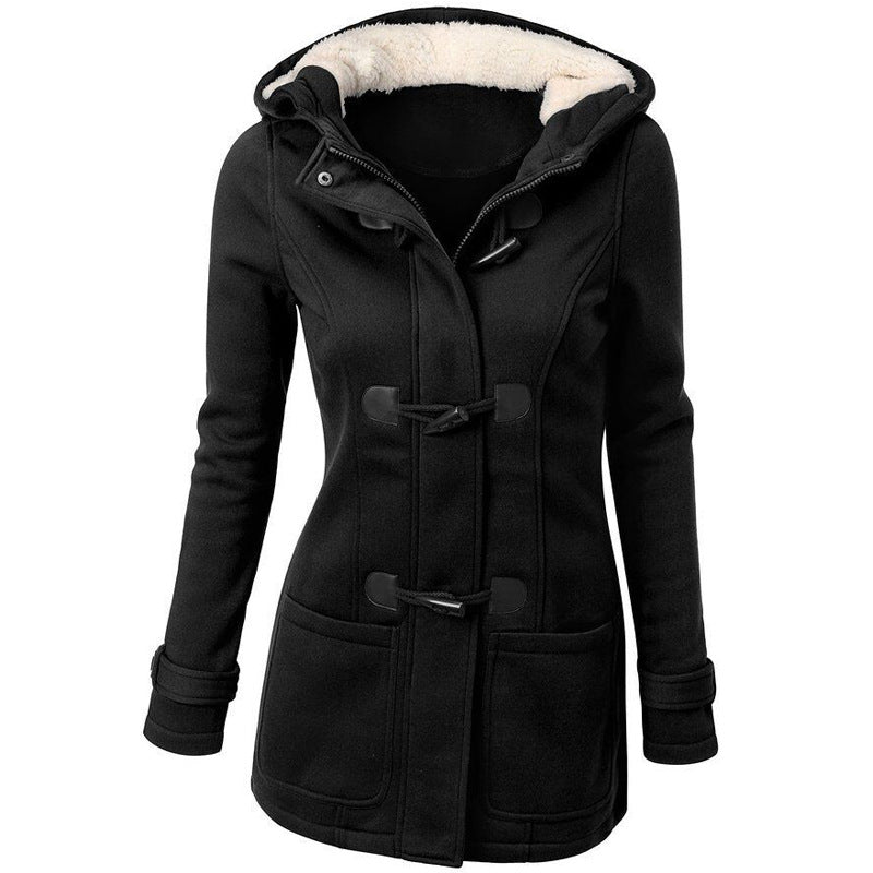 NOUVEAU RICHE Dufflecoat Damen Kapuze Taschen Warmes Material Outdoor - Winterjacke - Wintermäntel Damen