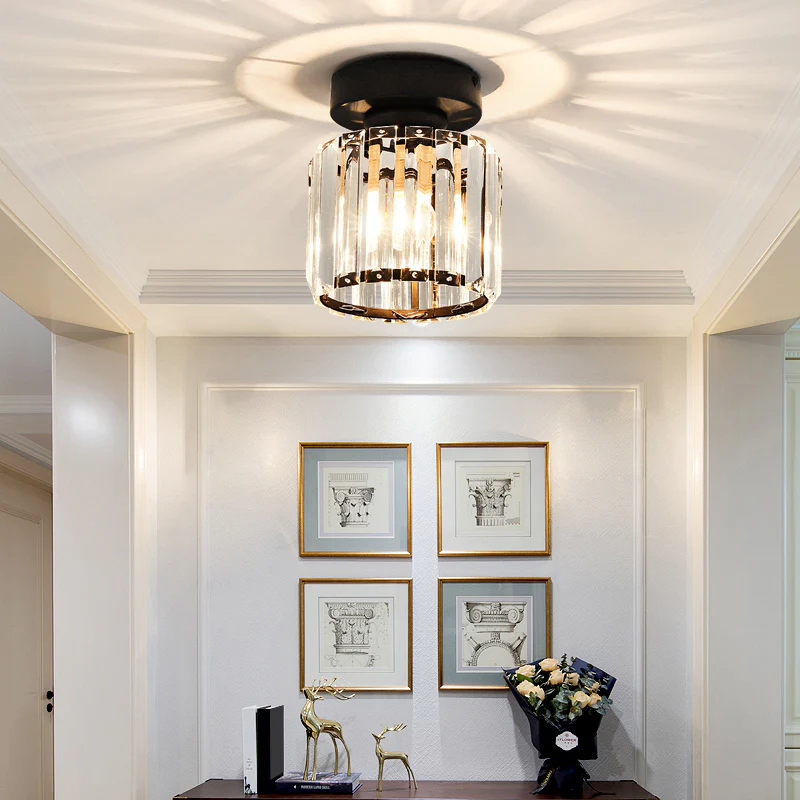 NOUVEAU RICHE Moderne Kristall-Deckenleuchte – Kristall Deckenlampe mit Messingfassung, E27, rund oder quadratisch, Gold oder Schwarz – CrystalGlow