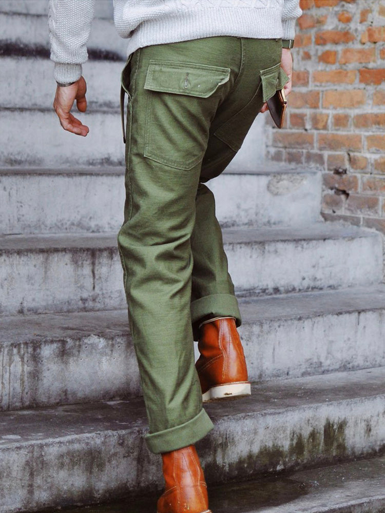 NOUVEAU RICHE Herren Gerade Casual Hosen Aus 100 Prozent Baumwolle Inspiriert Von OG-107 Fatigue Hosen Für Winterwärme Mit Satinartiger Oberseite Und Slub Garn Textur