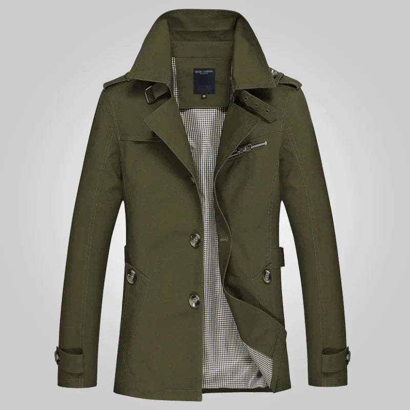 NOUVEAU RICHE Herren Winter-Trenchcoat Stilvoll Eleganter Formeller Look Grün