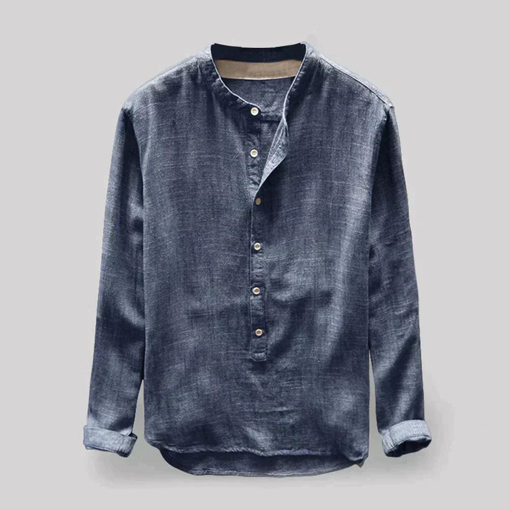 NOUVEAU RICHE Leinenhemd Männer Weiß Kurzarm Eleganter Alltagslook Blau