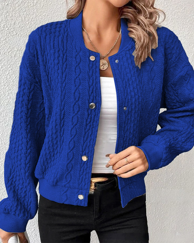 NOUVEAU RICHE Gemütliche gemusterte Strickjacke – Damen Cardigan mit Muster & Druckknöpfen, atmungsaktiv, S–3XL – Isana Blau