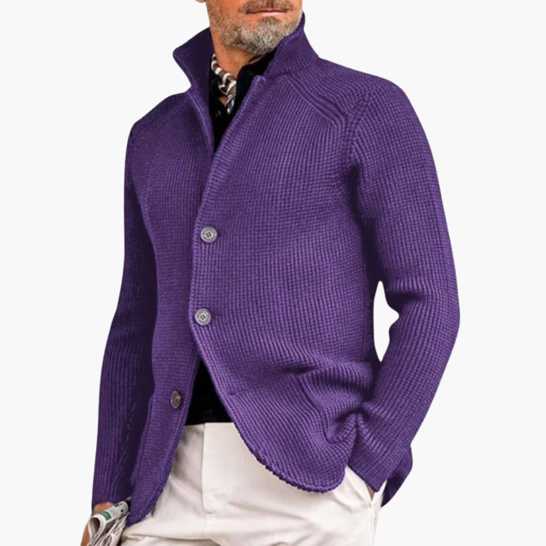 NOUVEAU RICHE Feinstrickjacke Herren Schmale Passform Knopfverschluss Lila