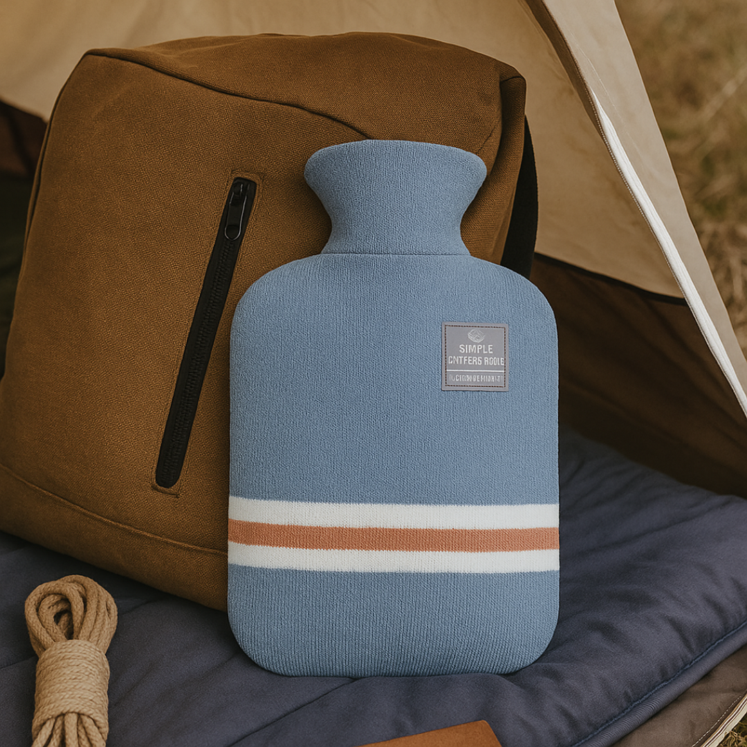 NOUVEAU RICHE Bettflasche mit Strickbezug 1 Liter – Wärmflasche mit weichem Bezug für kalte Winterabende, 5 Farben Hellblau