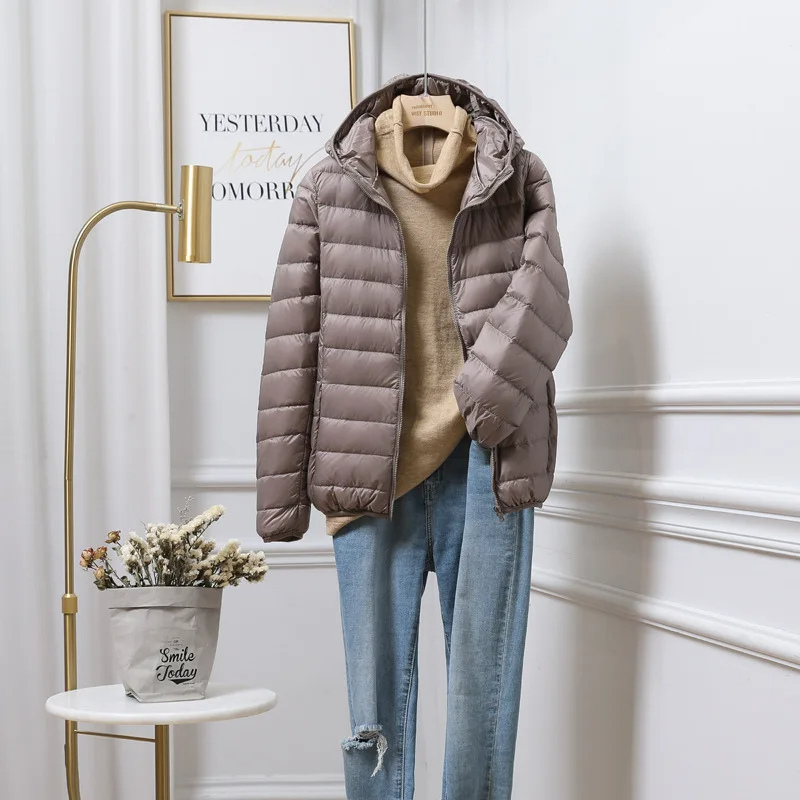 NOUVEAU RICHE Damen Pufferjacke Leicht Vielseitige Wärme Mit Kapuze Dunkelbraun