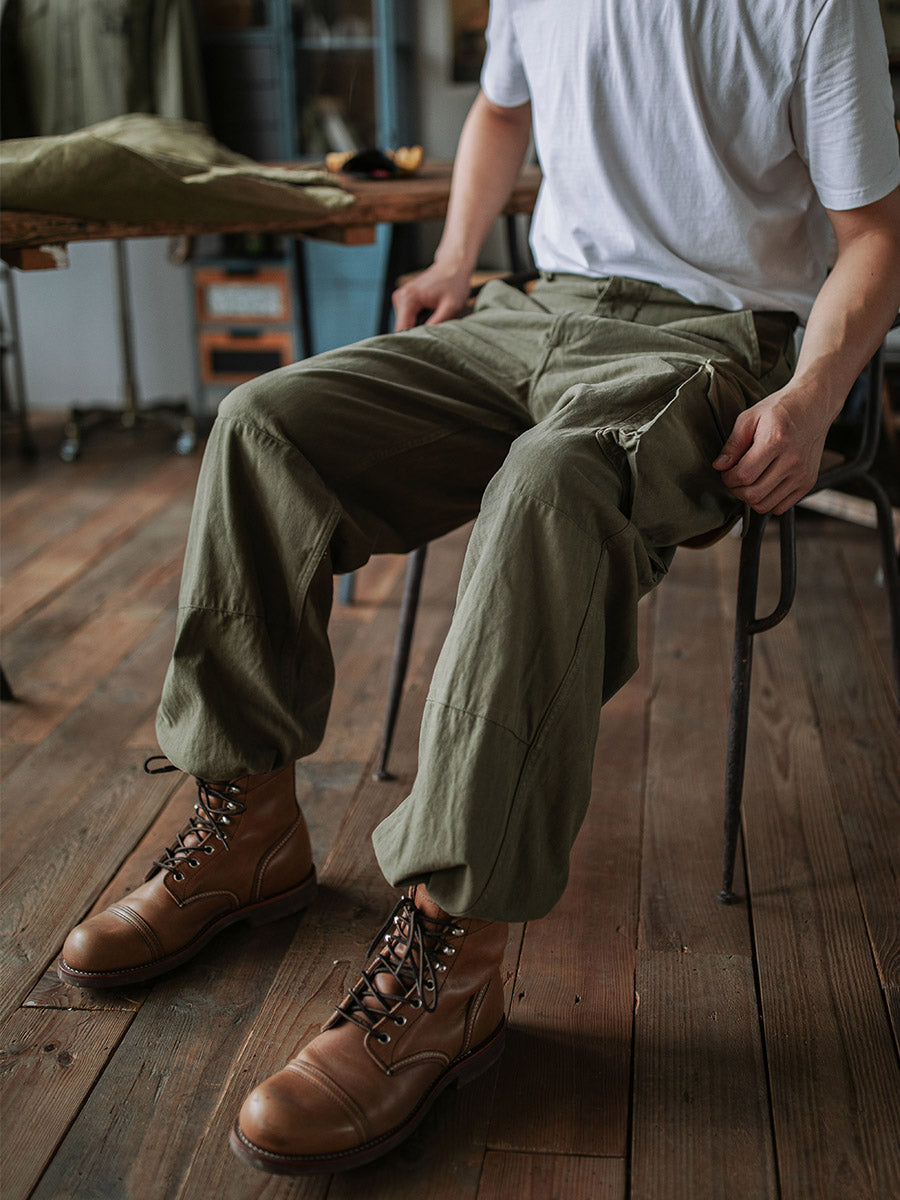 NOUVEAU RICHE Reproduktion Der Französischen Armee M-47 Fischgrät-Twill-Hosen Aus 100 Prozent Baumwolle Mit 100 Prozent Leinenfutter Für Herren