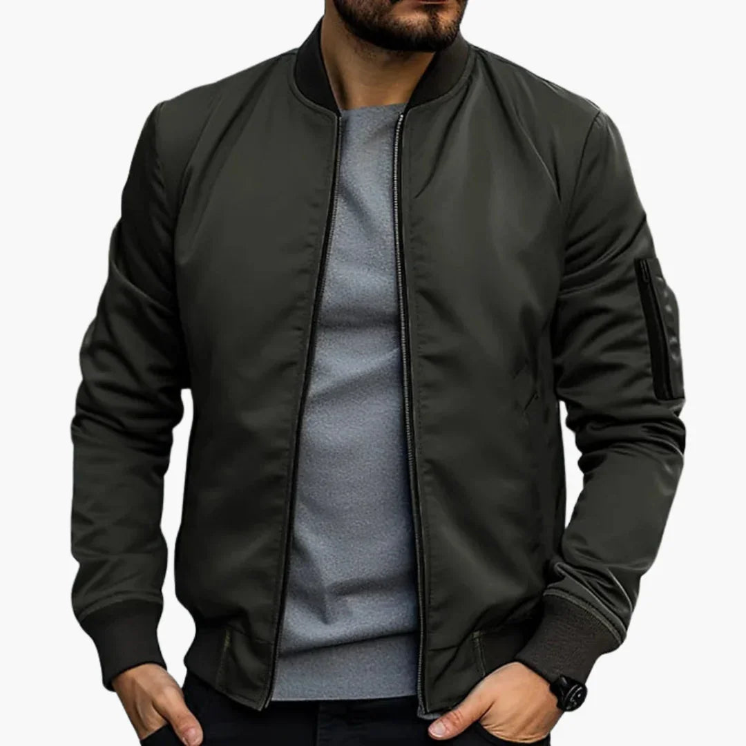 NOUVEAU RICHE Zip Up Bomberjacke Für Herren Schlank Alltagsbegleiter Olivgrün