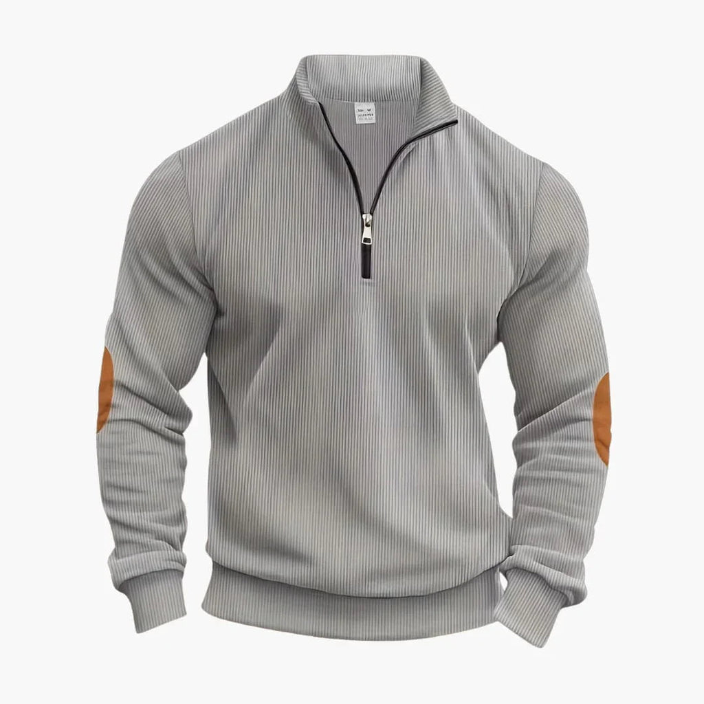 NOUVEAU RICHE Strickpullover Halbzip Herren Reißverschluss Struktur Grau