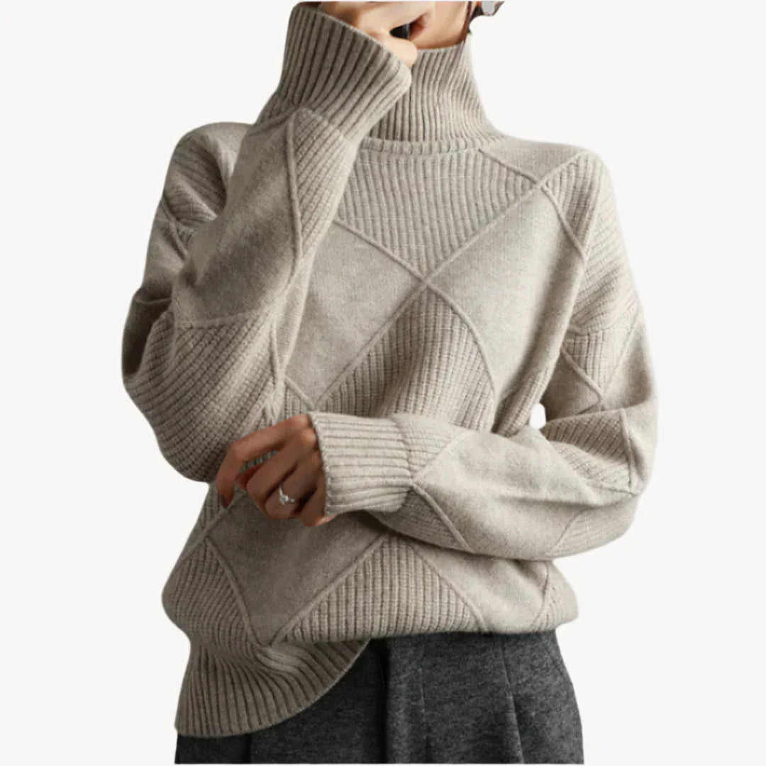 NOUVEAU RICHE Rollkragenpullover Damen Gerippt Körpernahe Passform Khaki
