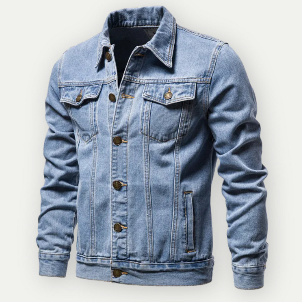NOUVEAU RICHE Denim Jeansjacke Indigo Sommer Mit Brusttaschen Spitzkragen Blau