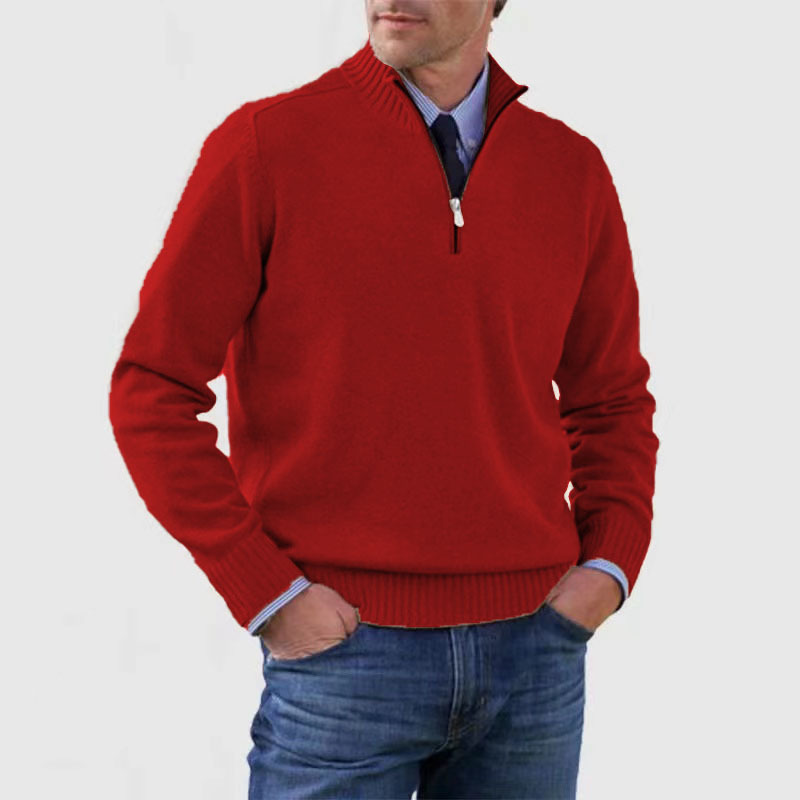 NOUVEAU RICHE Herrenpullover Halber Reißverschluss Weiches Warmes Material Rot
