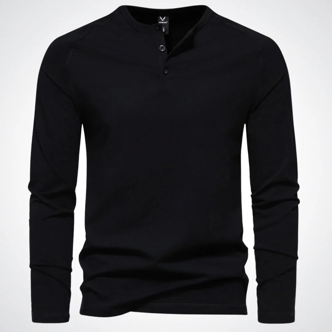 NOUVEAU RICHE Henley Shirt Herren Langarm Klassischen Stil Pflegeleicht Schwarz