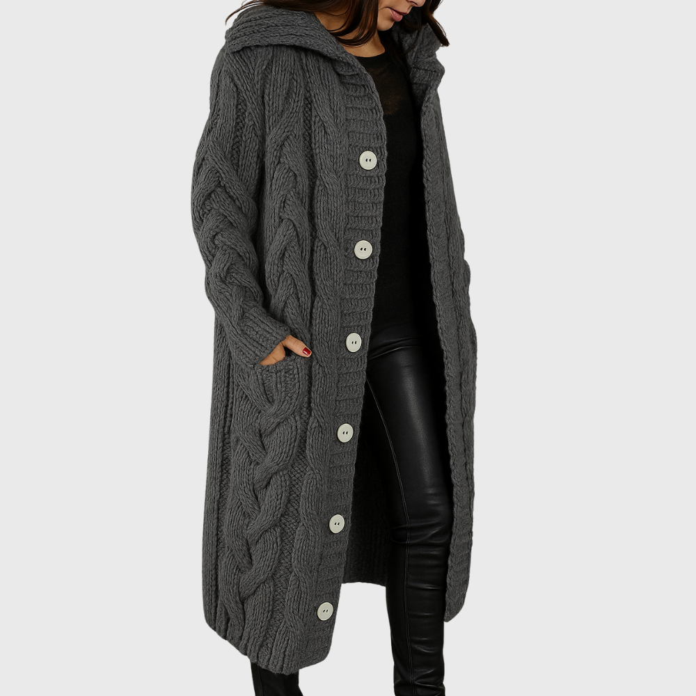 Pamelo | Damen Strickjacke Longline - Langer Cardigan mit Taschen & Ohne Verschluss