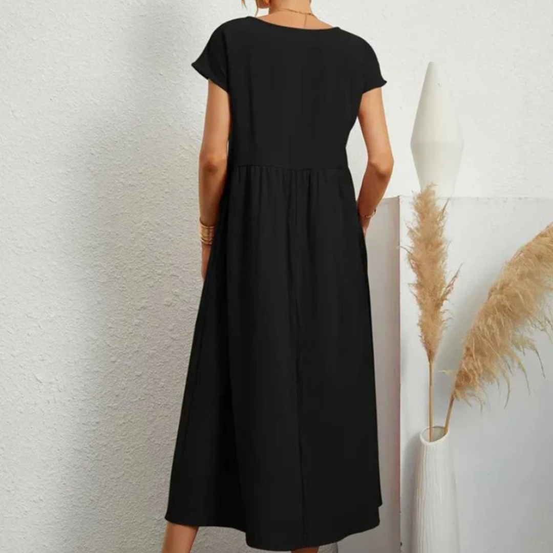 NOUVEAU RICHE Fließendes Baumwollkleid Leichtes Sommerkleid Beige