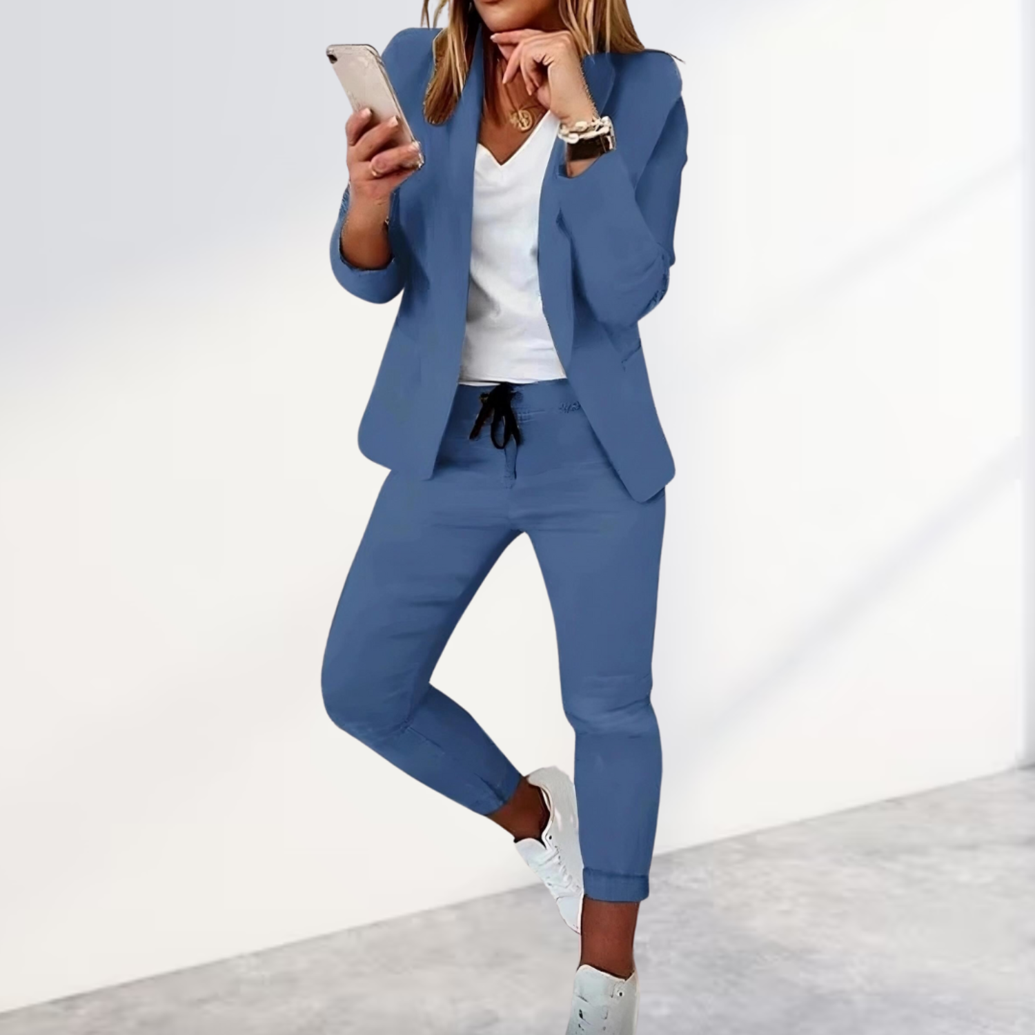 NOUVEAU RICHE Damen Stylisches Blazer- Hosen-Set Eleganter Blazer blau