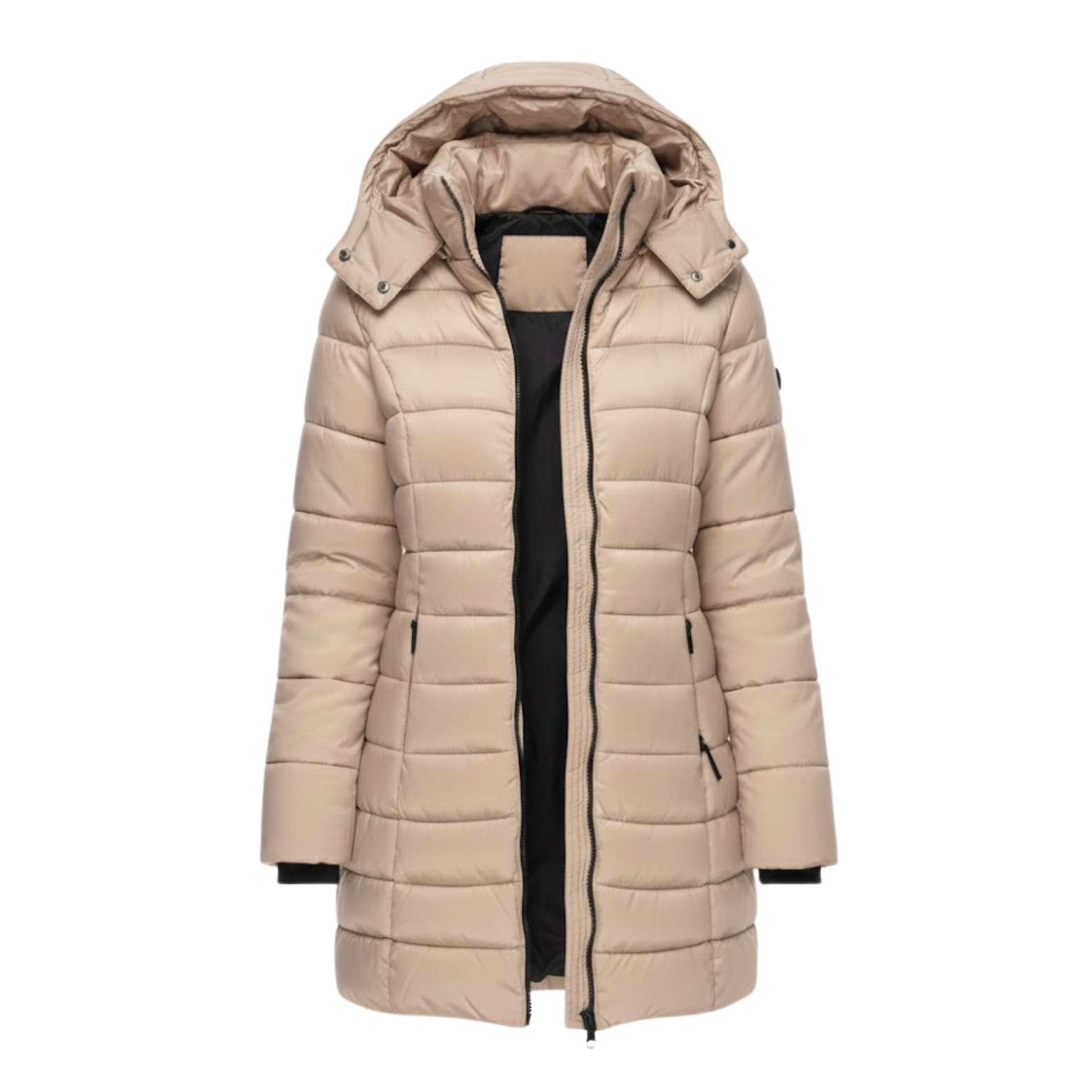 NOUVEAU RICHE Luna | Dame Mittellanger Steppparka mit Kapuze - Warmer Winterparka & Quiltet Mantel Khaki