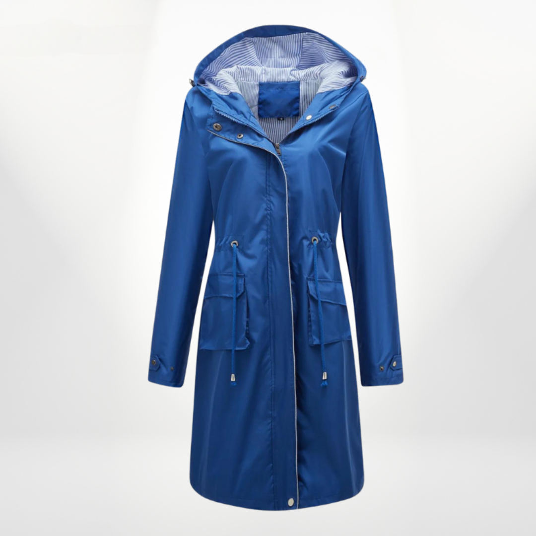 NOUVEAU RICHE Trenchcoat Damen Wasserdicht Mit Kapuze Leichtes Material Blau