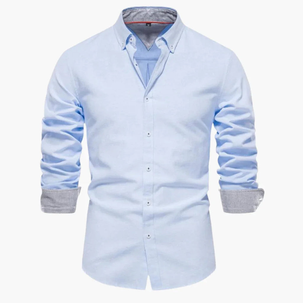 NOUVEAU RICHE Langarmhemd Mit Kragen Für Herren Strukturierte Passform Hellblau